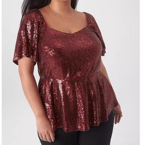 Plus Size 6X 7X Womens Lane Bryant 38/40 Red Christmas Sparkly Shirt Top Sequin